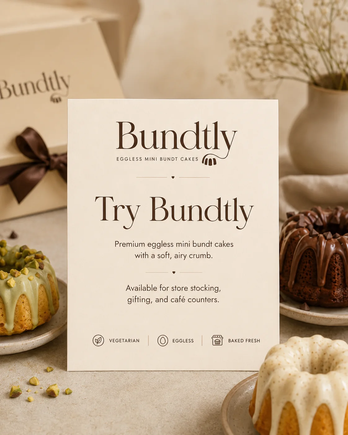 Bundtly mini bundt cakes on a sampling card